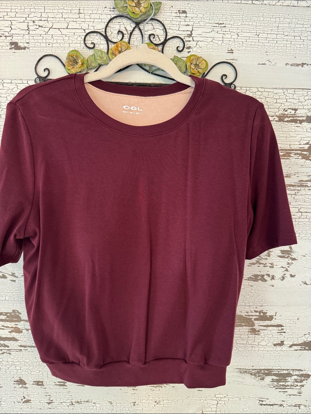 OGL Short Sleeve Crewneck Top - Burgundy